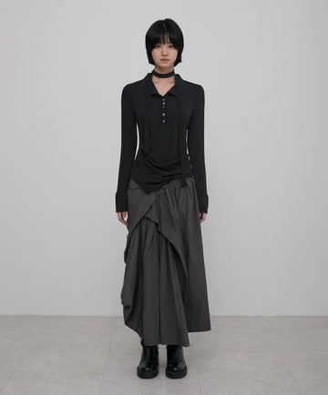 Asymmetrical Draped Layered Long Skirt